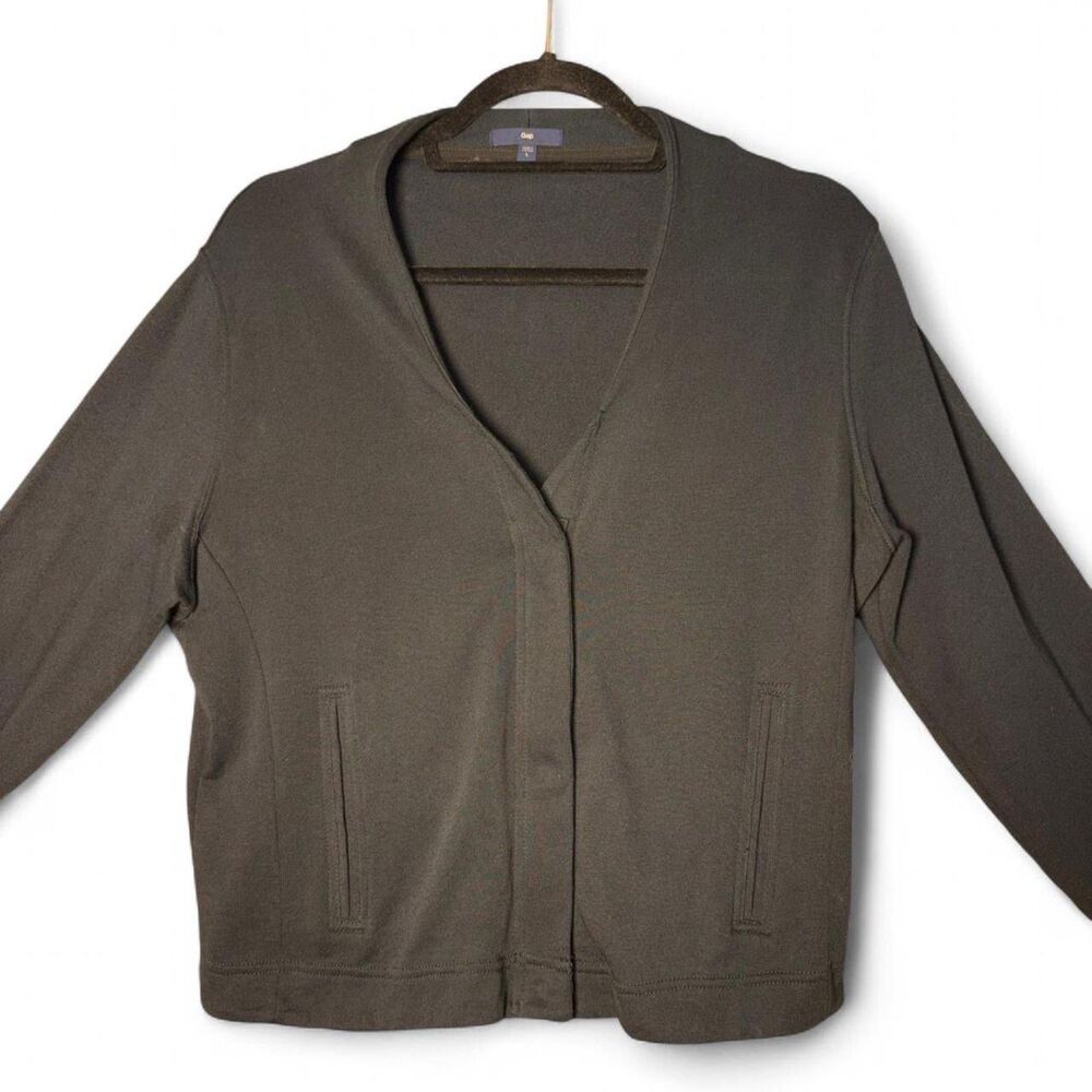 GAP 2011 Cropped Zip Cardigan Sweatshirt Hybrid Black Slouchy Size Large - Picture 3 of 10